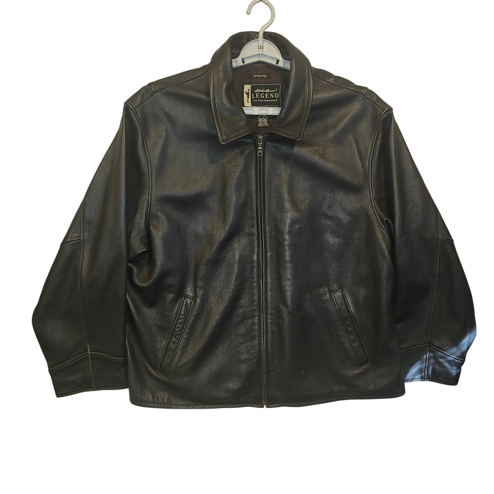Eddie Bauer Legend Womens Xxl Leather Jacket Full Zip Pebbled Brown Black Vtg